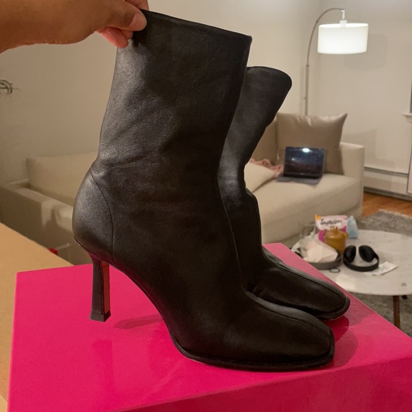 Zara black heeled ankle boots size 8 red. 2118/810 - Picture 4 of 10